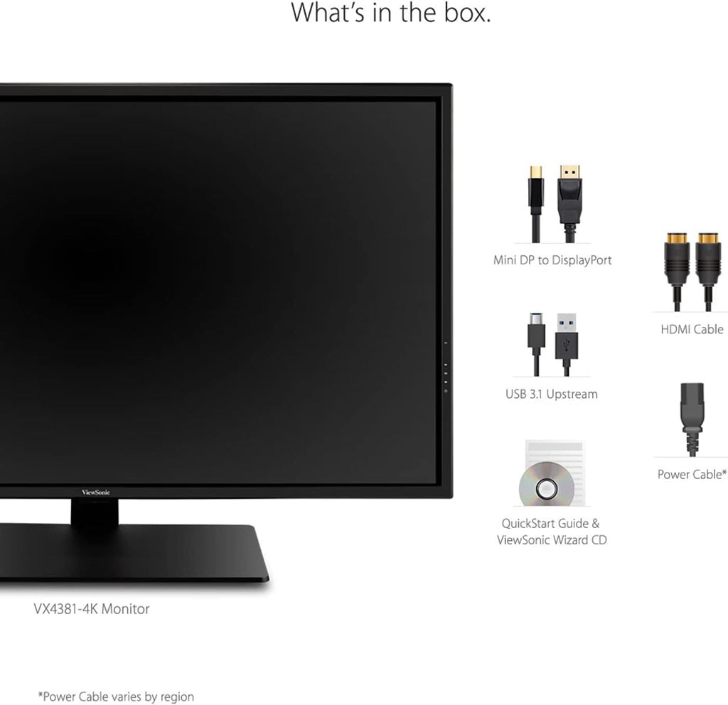 ViewSonic VX4381-4K 43" UHD 4K Monitor Widescreen with HDR10 Support, Eye Care, HDMI, USB, DisplayPort (Renewed)
