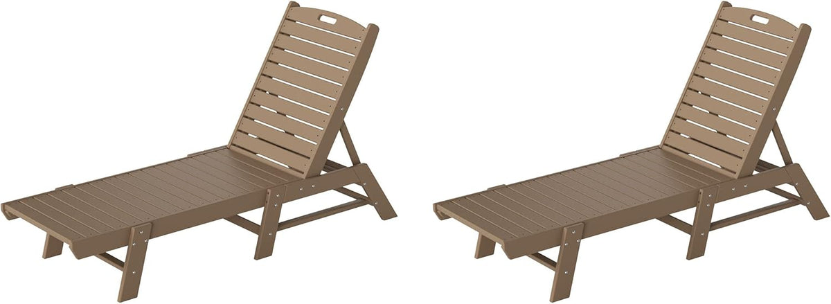 WO Outdoor Lounge Slatted Patio with Lounger Reclining Chaise Lounge with Poly Material 2 PCS Set Chaise HDPE Home Furniture Garden Balcony Pool Hotel Restaurant Resort Porch (Weathered Wood)