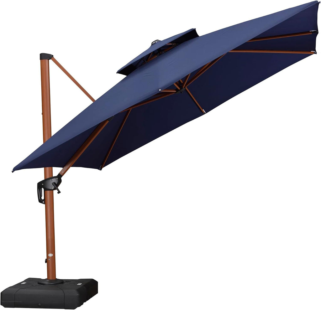 PURPLE LEAF 10ft Patio Umbrella Outdoor Square Umbrellas Large Cantilever Umbrella Windproof Offset Umbrellas Heavy Duty Sun Umbrella for Garden Deck Pool Patio, Navy Blue