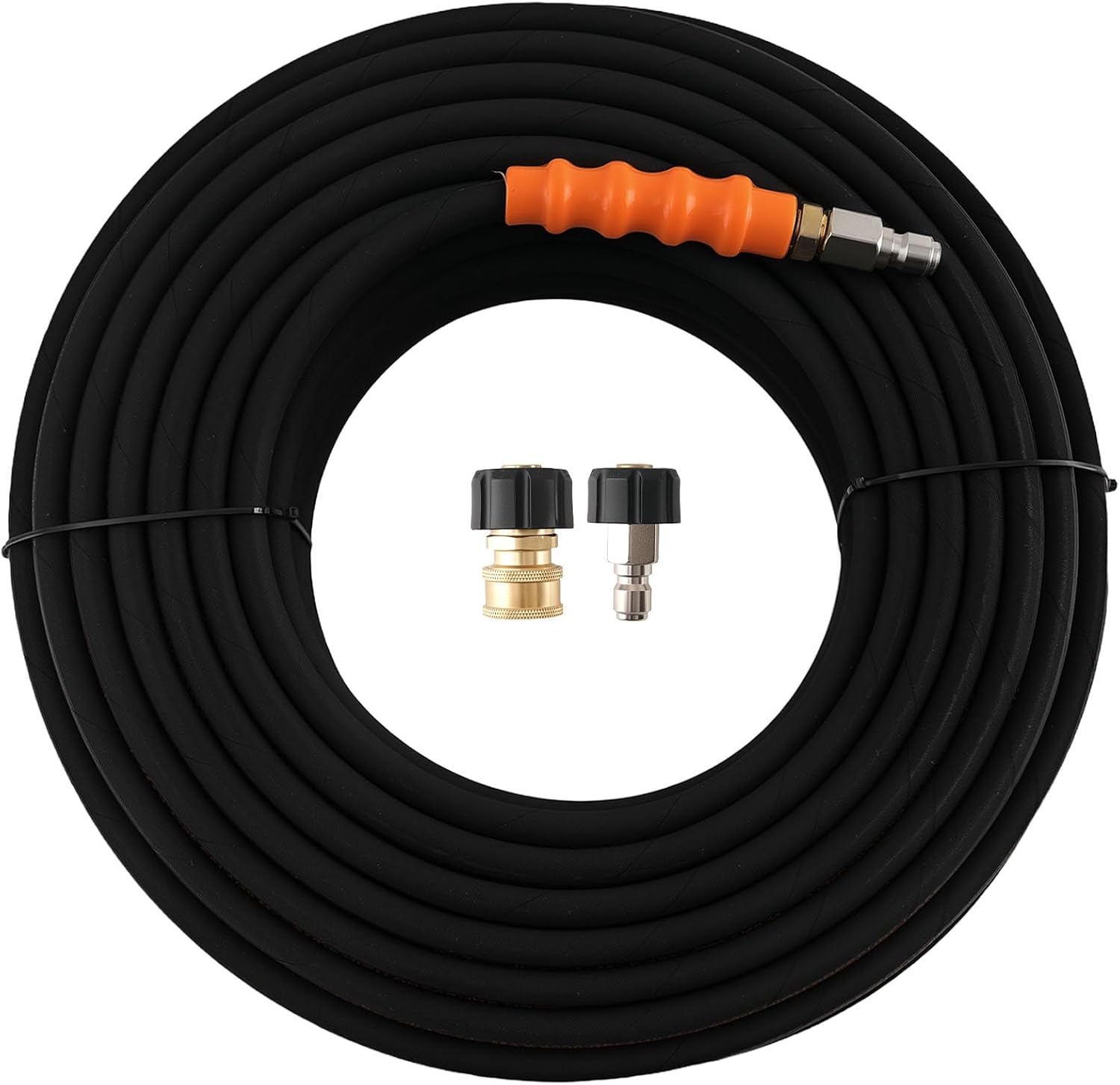 maXpeedingrods Pressure Washer Hose 150FT x 1/4",4800PSI Kink Resistant High Tensile Wire Power Washer Hose, Replacement Hose Adapter Set with 2pcs M22-14mm to 3/8" Adapters for Professional Home