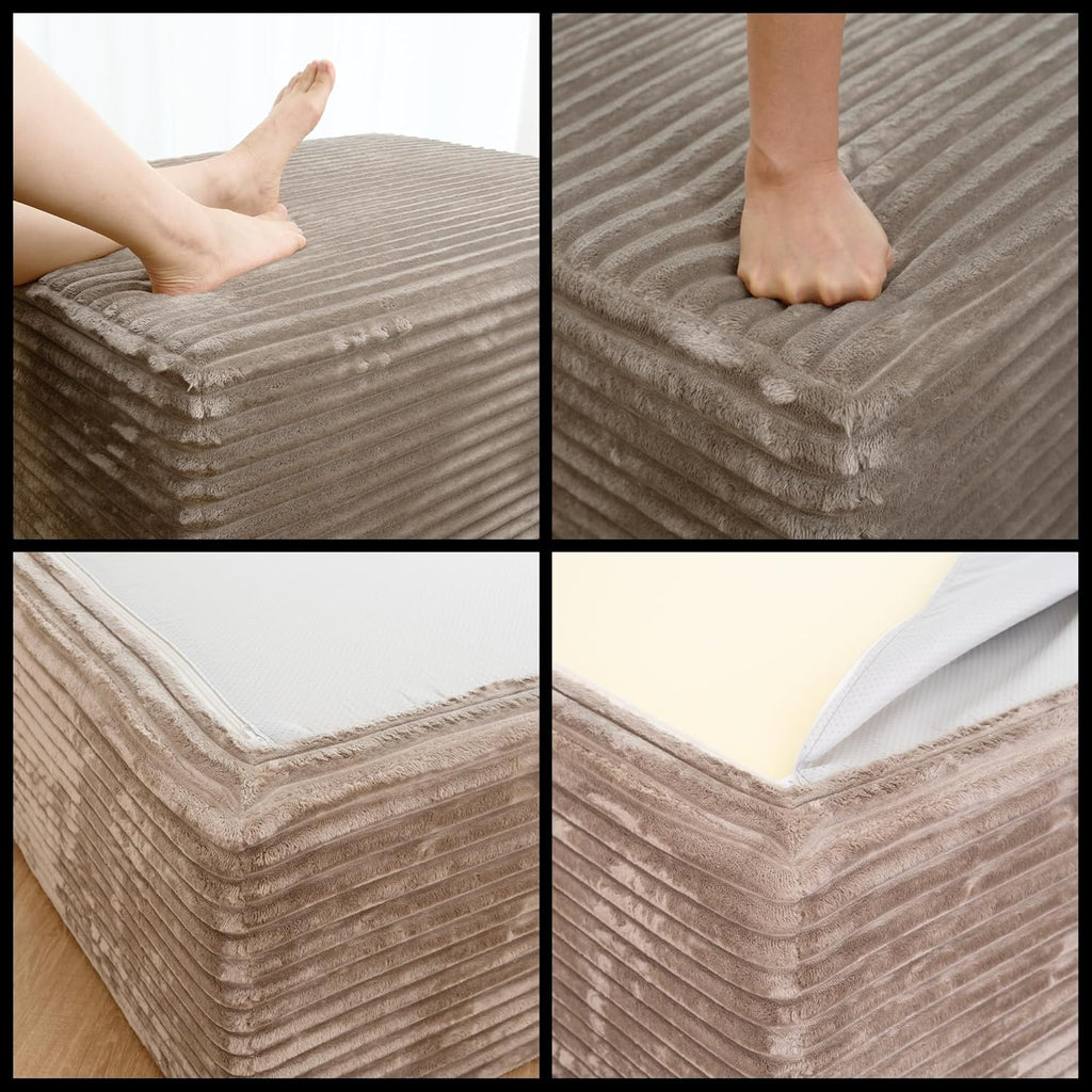 37.4" Rectangle Ottoman Foot Rest for Couch - Corduroy Upholstered Compressed Memory Foam, Cloud Ottoman for Modular Sectional, No Assembly Required, DIY Combination, Camel