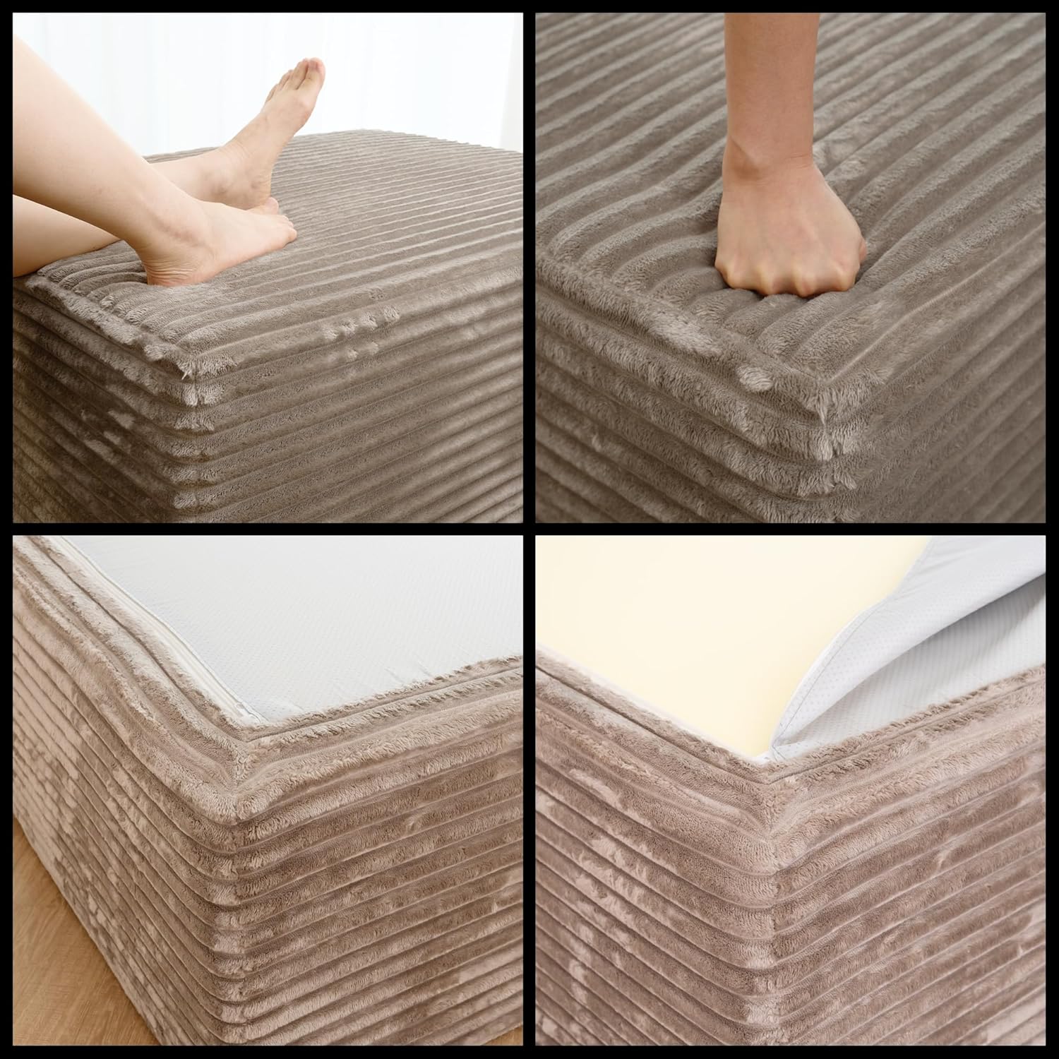 37.4" Rectangle Ottoman Foot Rest for Couch - Corduroy Upholstered Compressed Memory Foam, Cloud Ottoman for Modular Sectional, No Assembly Required, DIY Combination, Camel