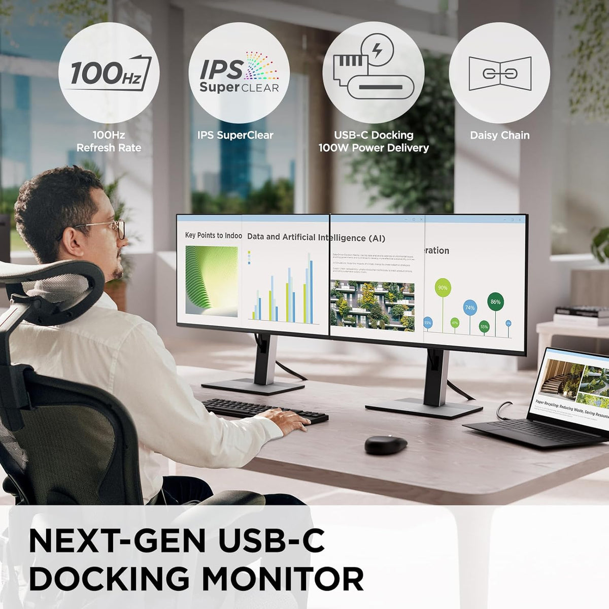 ViewSonic VG2458 24 Inch 1080p IPS Docking Monitor with Advanced Ergonomics, 100W USB C, 5-Port USB Hub, HDMI, DisplayPort, and Daisy Chain for Home and Office (Renewed)