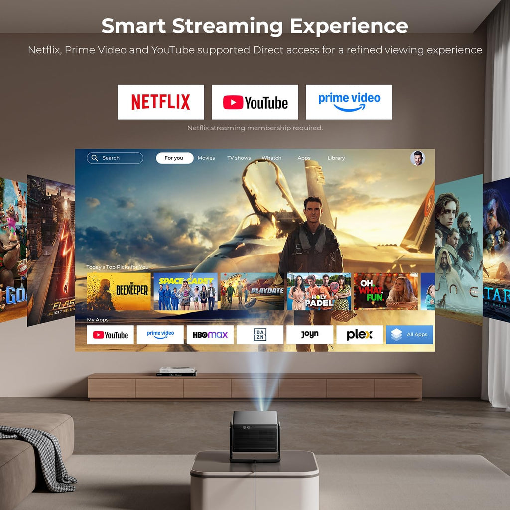 ELEPHAS Smart 4K Projector with WiFi and Bluetooth - Compatible with Netflix/Prime Video/YouTube, 270° Rotatable, AI Auto Focus & Keystone, Portable Home Theater Movie Projector for Indoor Outdoor