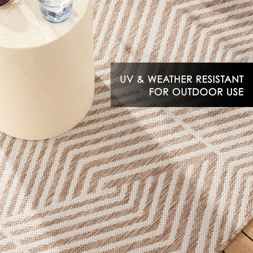 Nicole Miller New York Patio Country Ombre Geo Indoor Outdoor Area Rug, UV Fade Resistant, Low Pile, Beige/Cream, 7'9"x10'2"