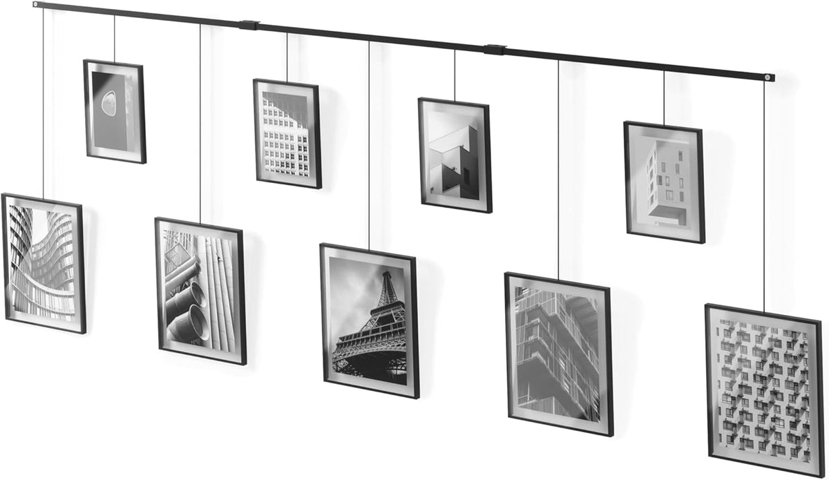 Umbra Exhibit Picture Frame Gallery Set, Adjustable Wall Collage Displays Nine Photos (Four 5x7" and Five 8x10"), Set of 9, Black