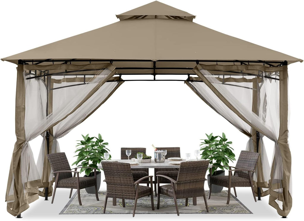 ABCCANOPY Gazebos for Patios 10x12 - Outdoor Steel Frame Gazebo with Mosquito Netting for Lawn Backyard Garden Deck (Khaki)