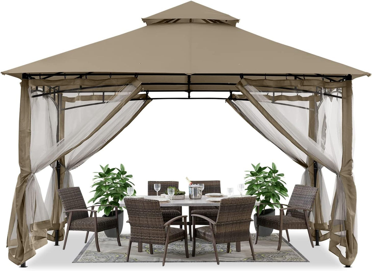 ABCCANOPY Gazebos for Patios 10x12 - Outdoor Steel Frame Gazebo with Mosquito Netting for Lawn Backyard Garden Deck (Khaki)