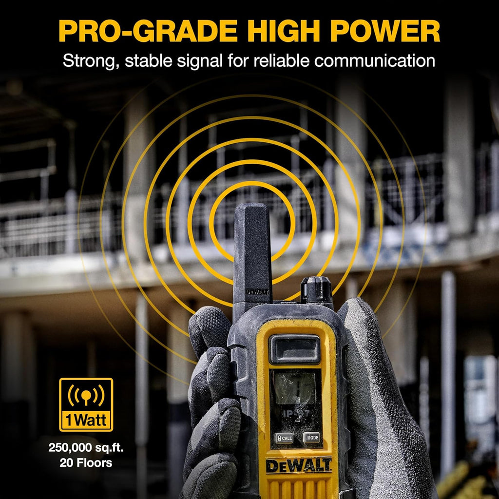 DEWALT DXFRS300 FRS Walkie Talkies, Long Range 2 Way Radio, 1W, IP67 Waterproof, 6 Pack with Gang Charger, DXFRS300-BCH6