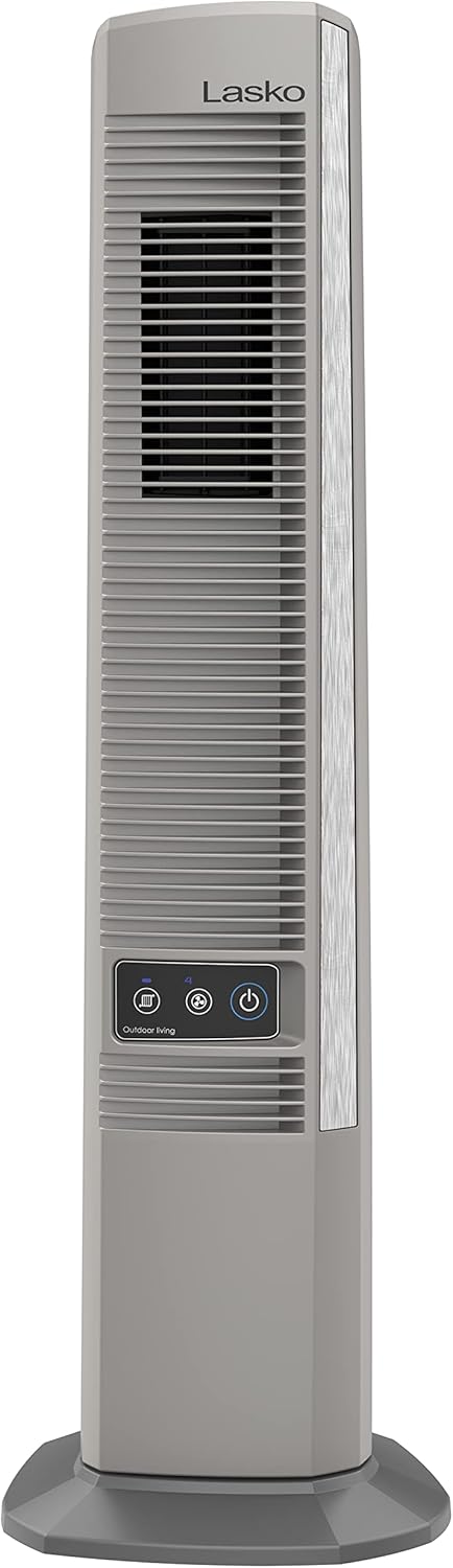 Lasko Outdoor Living Oscillating Tower Fan, for Decks, Patios and Porches, 10 Foot Power Cord, 4 Refreshing Speeds, 42", Beige, YF202