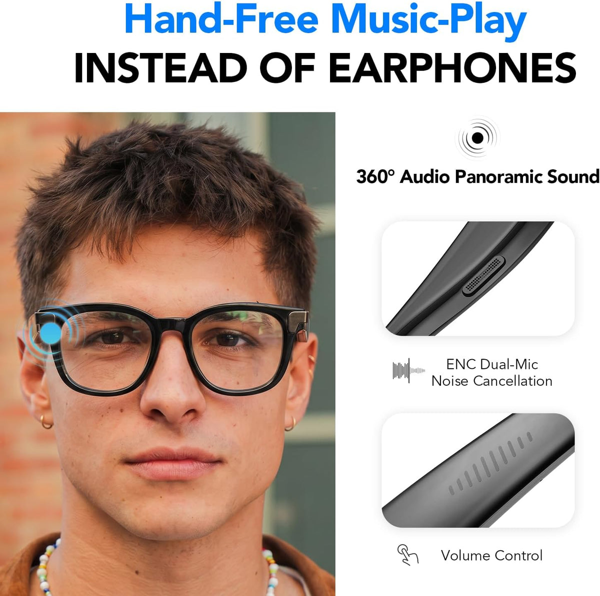 King Will AI Smart Bluetooth Glasses with 8MP Wide Angle Camera, Magnetic Flip Privacy Cover, Flexible 90° Bendable Spring Hinge, 1200P Anti-Shock Video Recording for Business Casual, Clear Lens