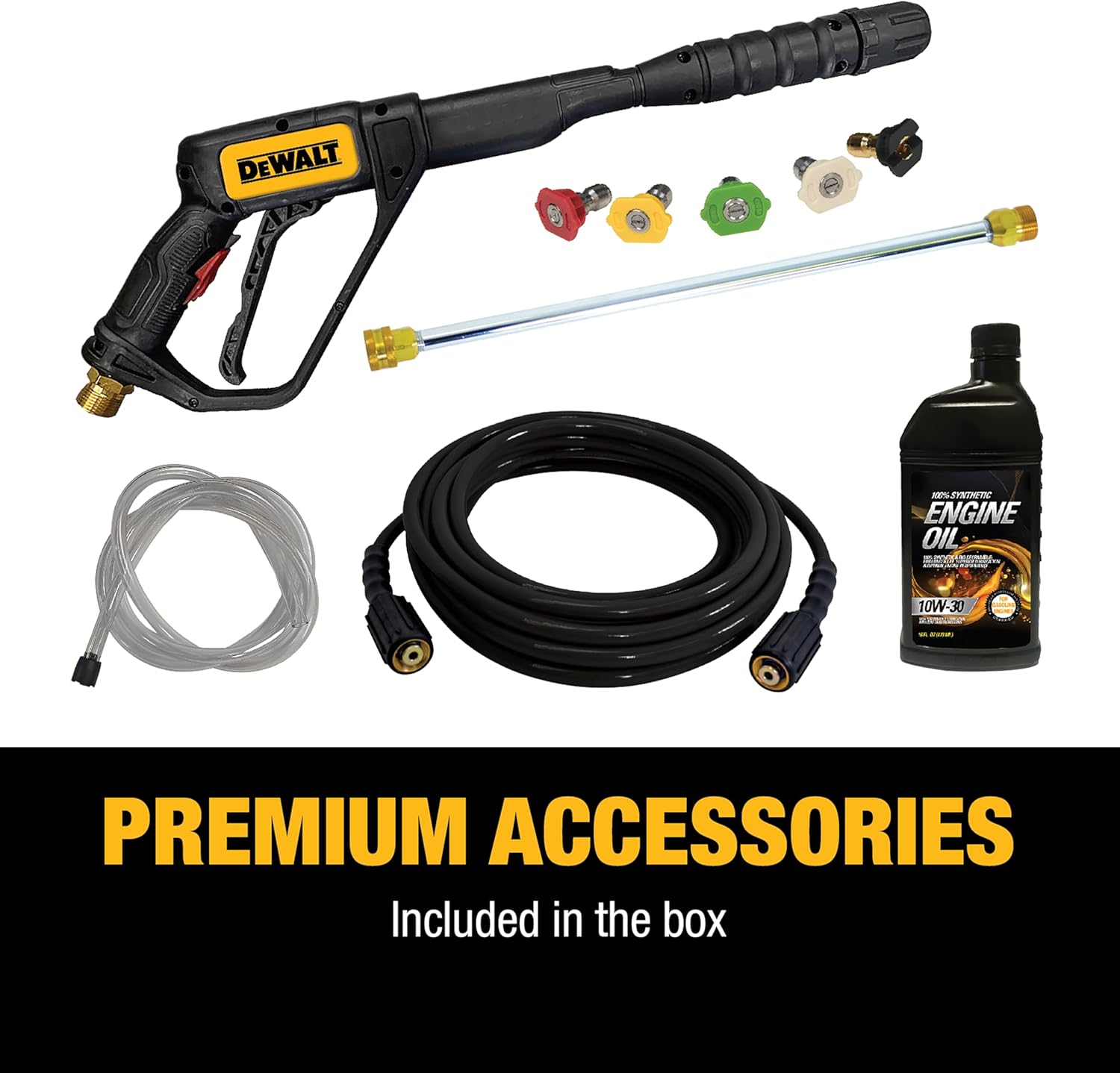 DeWalt 3300 PSI Gas Pressure Washer, 5 Nozzles, Spray Gun, Wand, 25-ft. Hose, DXPW3300-S, 49-State