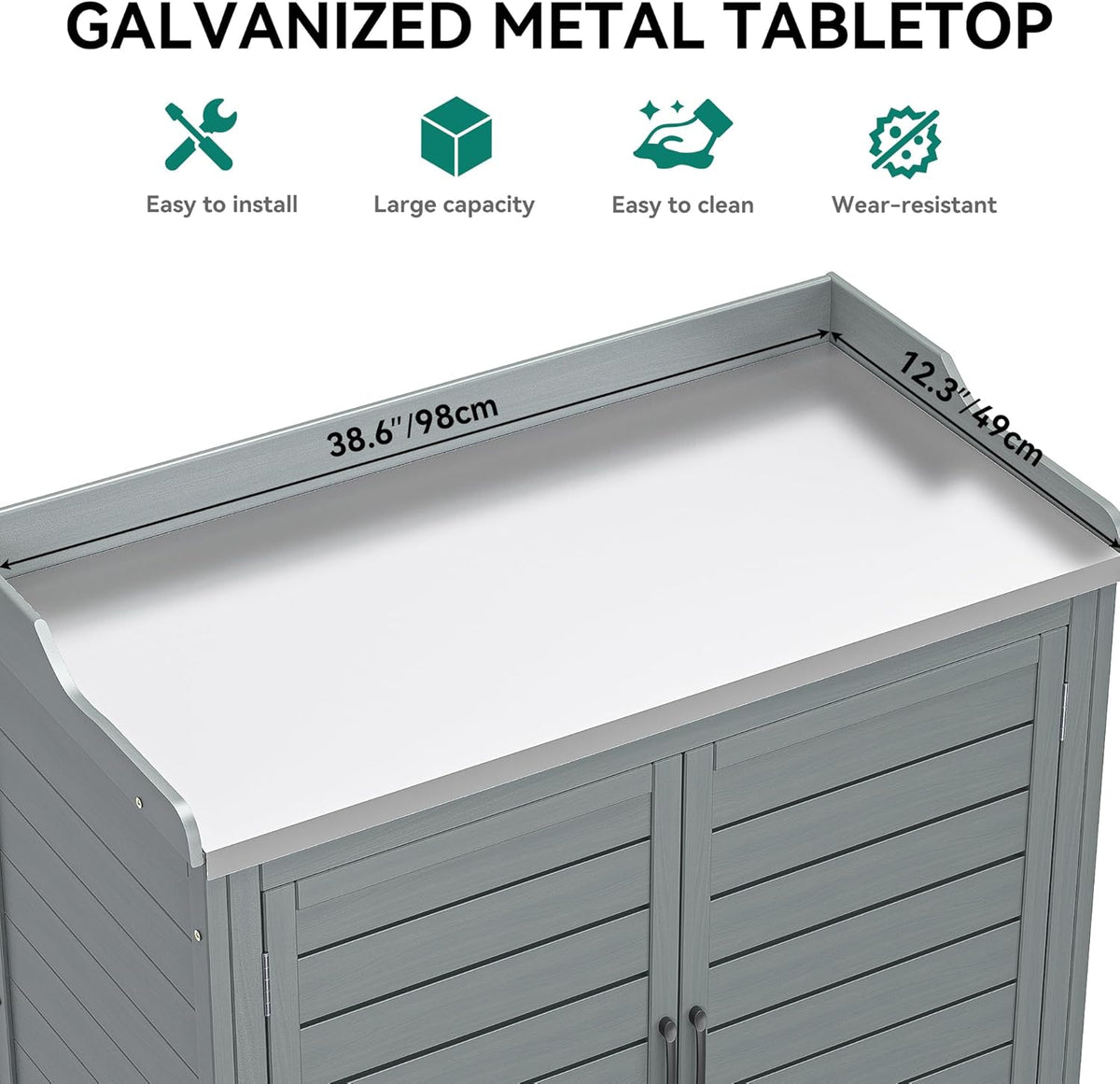 YITAHOME Outdoor Garden Potting Bench with Storage Cabinet, Metal Tabletop & Removable Shelf, Wooden Planting Workstation for Patio, Garden, Yard (Grey)