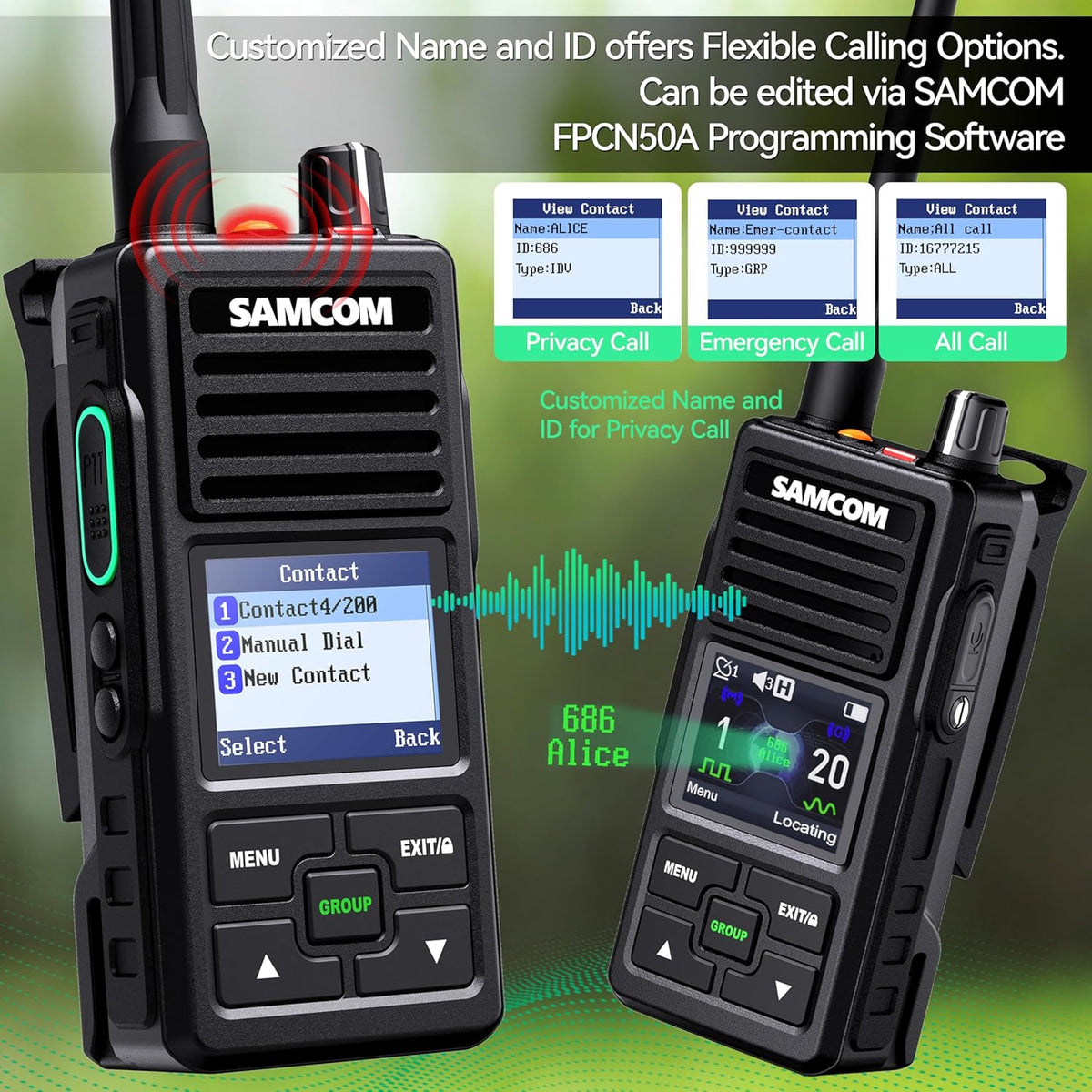 SAMCOM FPCN50A DMR Digital Two Way Radio 5W Long Range Walkie Talkie with GPS Tracking, Customizable Channels, IP67 Waterproof, Lone Worker,Emergency Button for Construction Security Industrial