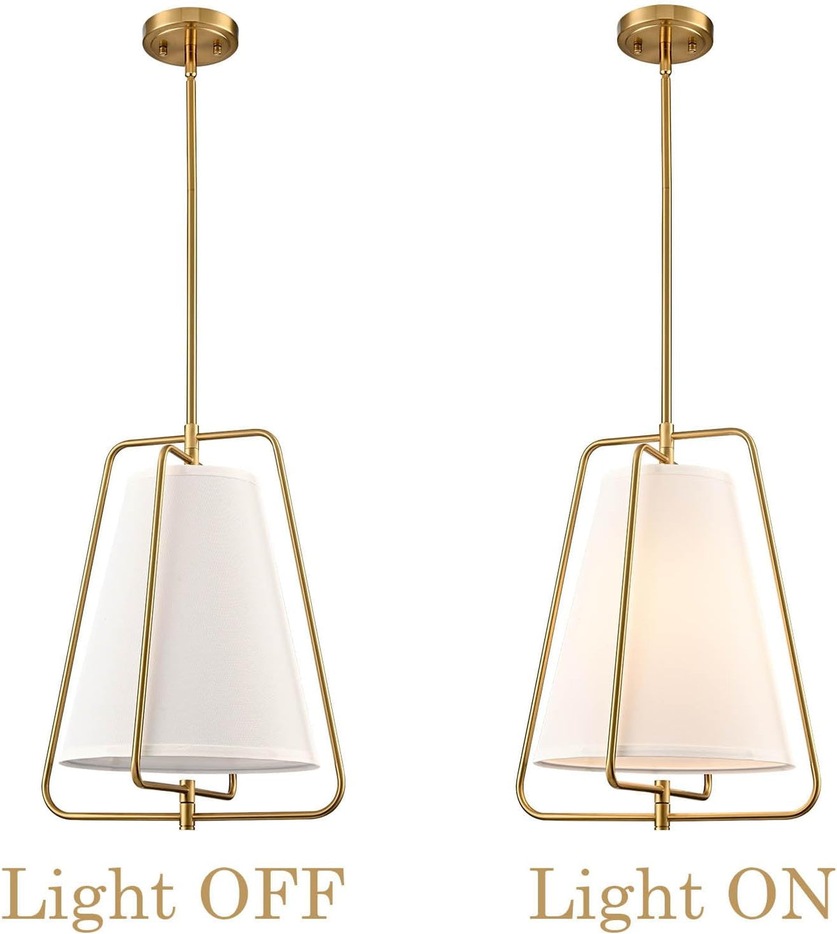 HYDELITE Vintage Gold Pendant Light with White Linen Fabric Adjustable Height Chandelier Brass for Living Room,Dining Room,Kitchen Island,Hallway