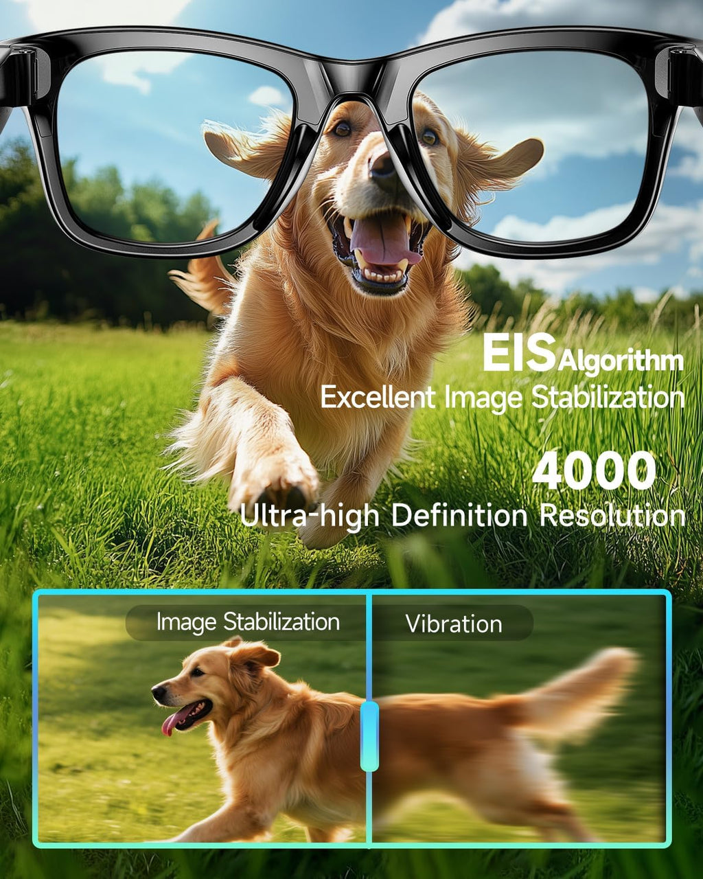 AI Smart Glasses with Camera 4K,Bluetooth AI Glasses for Men Women,Support Live Feed,AI Voice Control,160+ Language Translate, Chat GPT, WiFi, 290mAh Blue Light Glasses（Black）