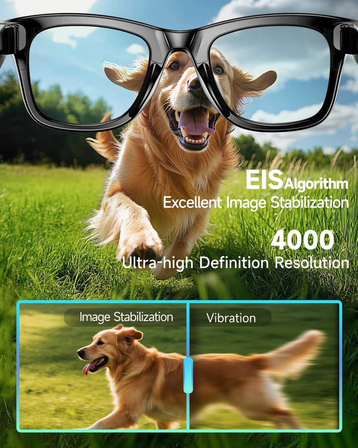 AI Smart Glasses with Camera 4K,Bluetooth AI Glasses for Men Women,Support Live Feed,AI Voice Control,160+ Language Translate, Chat GPT, WiFi, 290mAh Blue Light Glasses（Black）