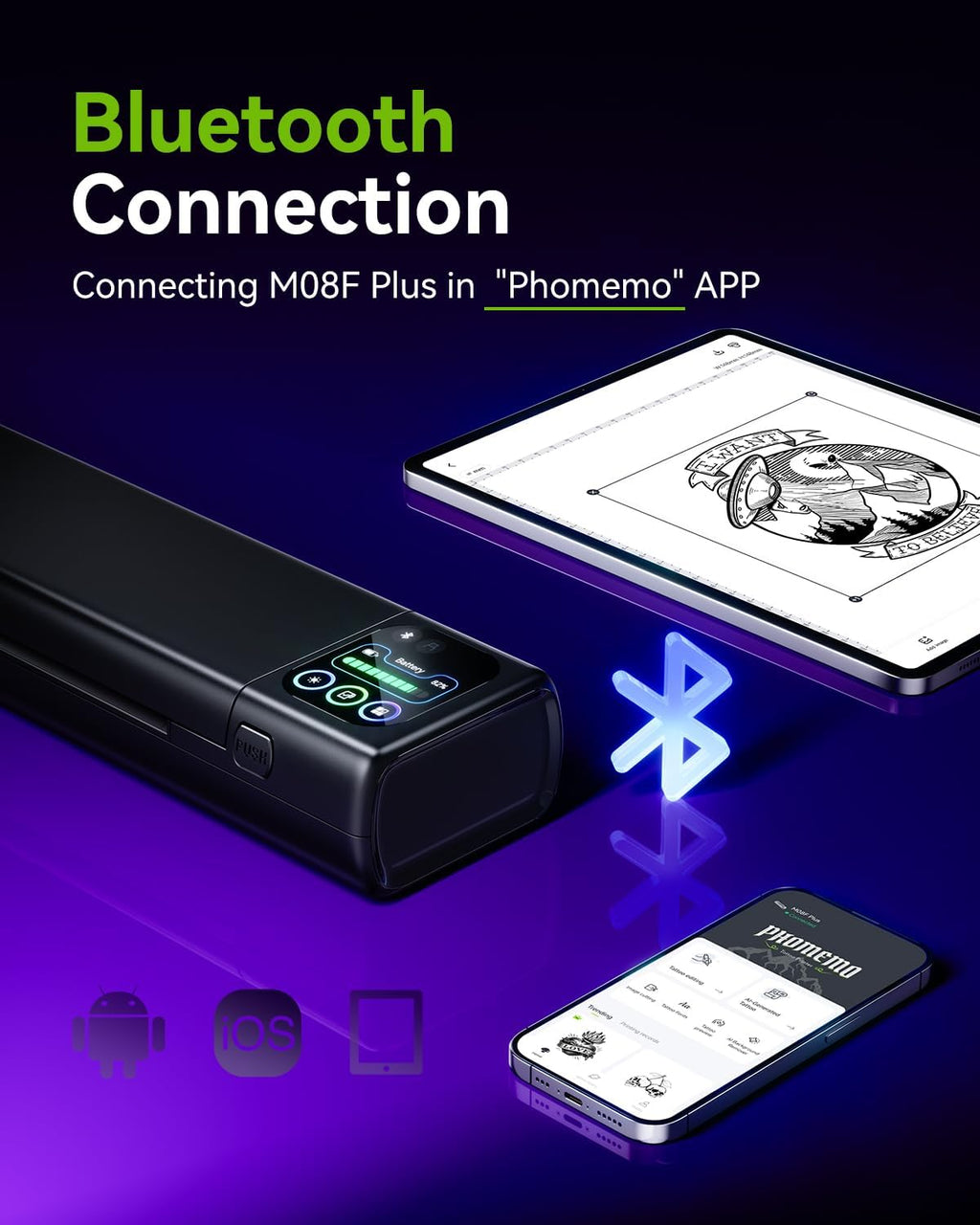 Phomemo M08F Plus Tattoo Stencil Printer with Touchscreen, Bluetooth Tattoo Printer Machine with 10pcs Premium Transfer Paper, Compatible with Phone/Tablet/PC, Tattoo Supplies for Tattoo Artists