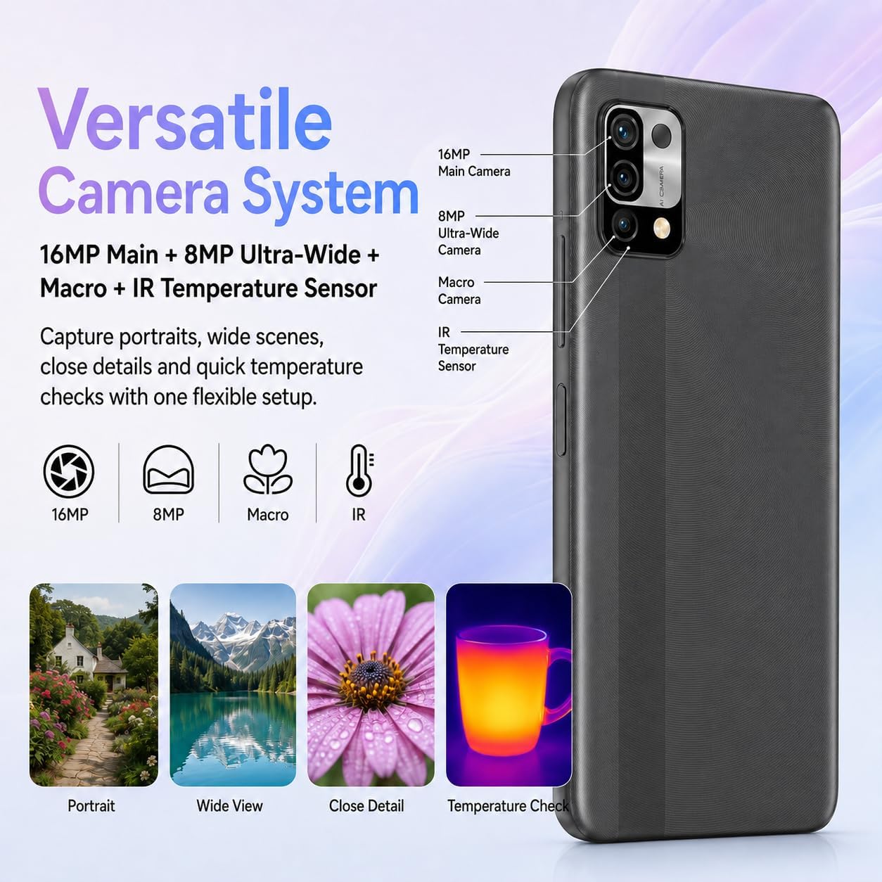 UMIDIGI Unlocked Cell Phone, Power 5 Smartphone 4+128GB, Helio G25 Octa-Core 6150mAh, 6.53 HD Display Phones with 16MP+8MP Camera, 4G Dual SIM, Infrared Thermometer and Fingerprint&AI Face Unlock