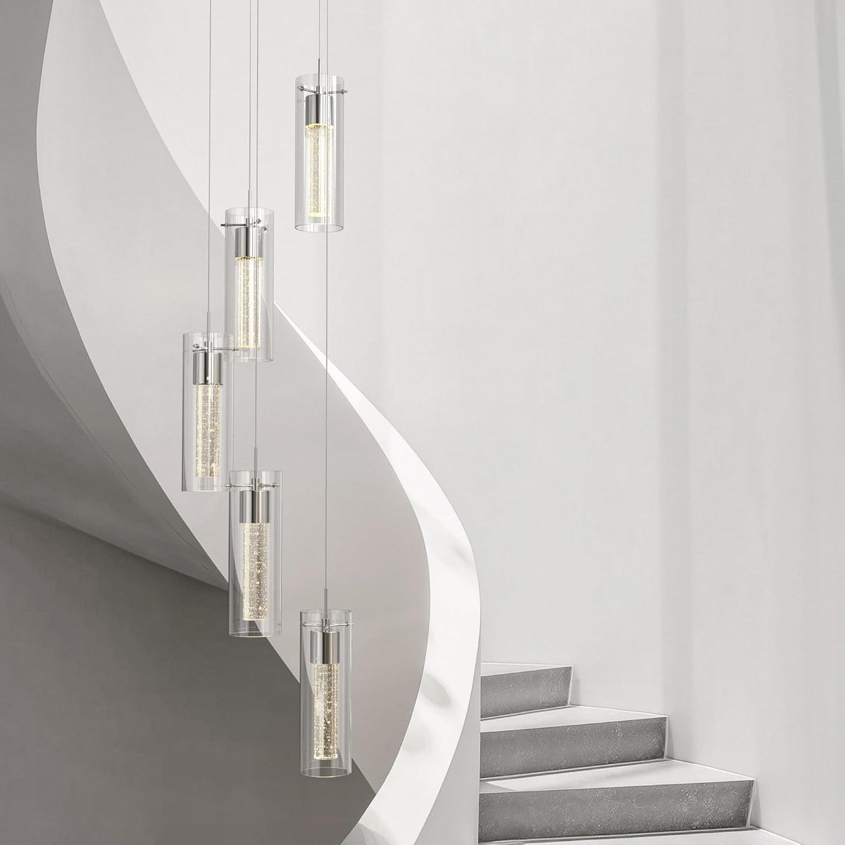 Tawson Alice 5-Light Chandelier Pendant Ceiling Light, Integrated Led and Bubble Glass, for Kitchen Island, Hallway, Entryway, Passway, Dining Room, Bedroom, Balcony Living Room
