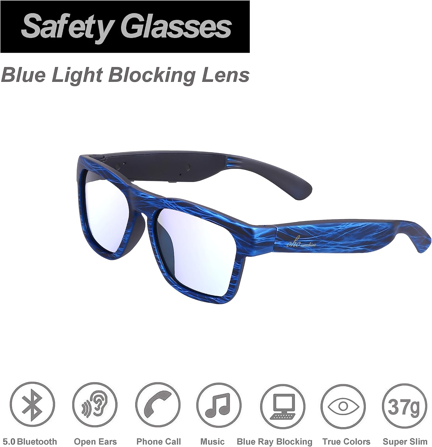 OhO sunshine Bluetooth Audio Sunglasses, Lightweight Open Ear Sport Glasses, 10H Playtime,Water Resistant with Voice Control