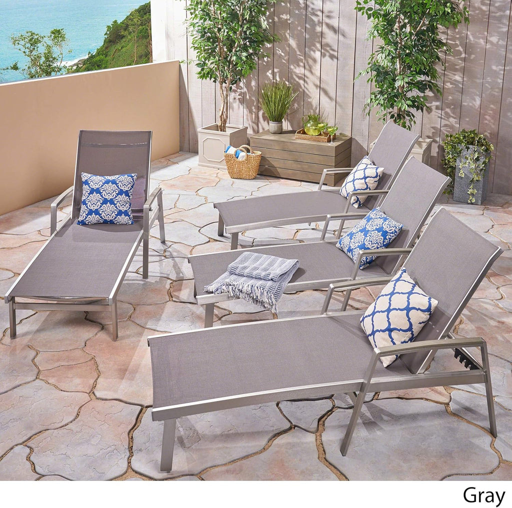 Christopher Knight Home Joy Outdoor Mesh and Aluminum Chaise Lounge (Set of 4), Gray