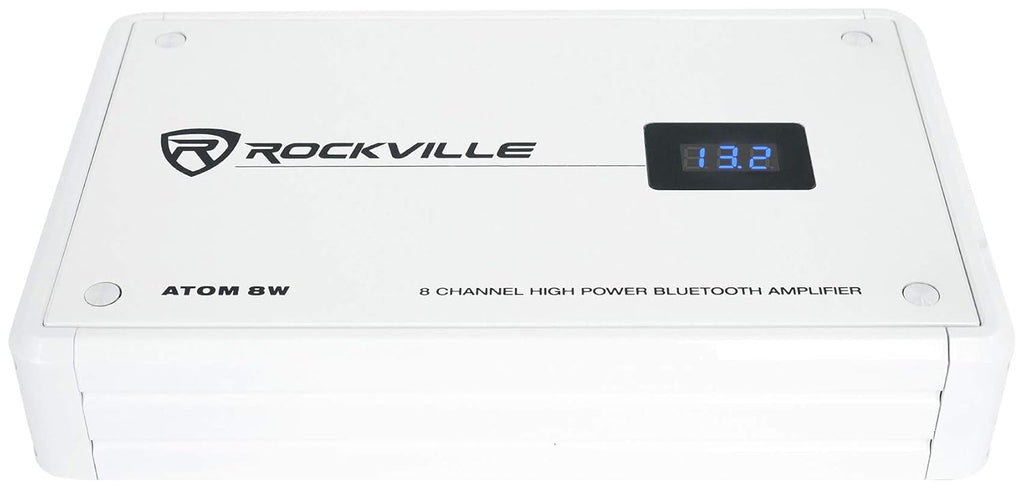 Rockville Atom 8W 3500W Peak 8-Channel Marine Amplifier 4 Ohm, Bluetooth, Marine-Grade Water-Resistant, Compact, for Boat and Marine Audio Systems