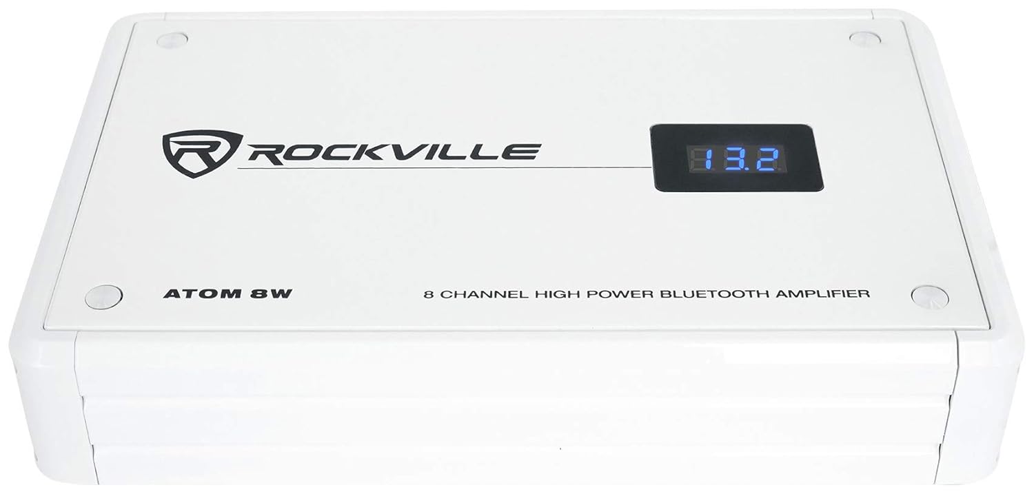 Rockville Atom 8W 3500W Peak 8-Channel Marine Amplifier 4 Ohm, Bluetooth, Marine-Grade Water-Resistant, Compact, for Boat and Marine Audio Systems