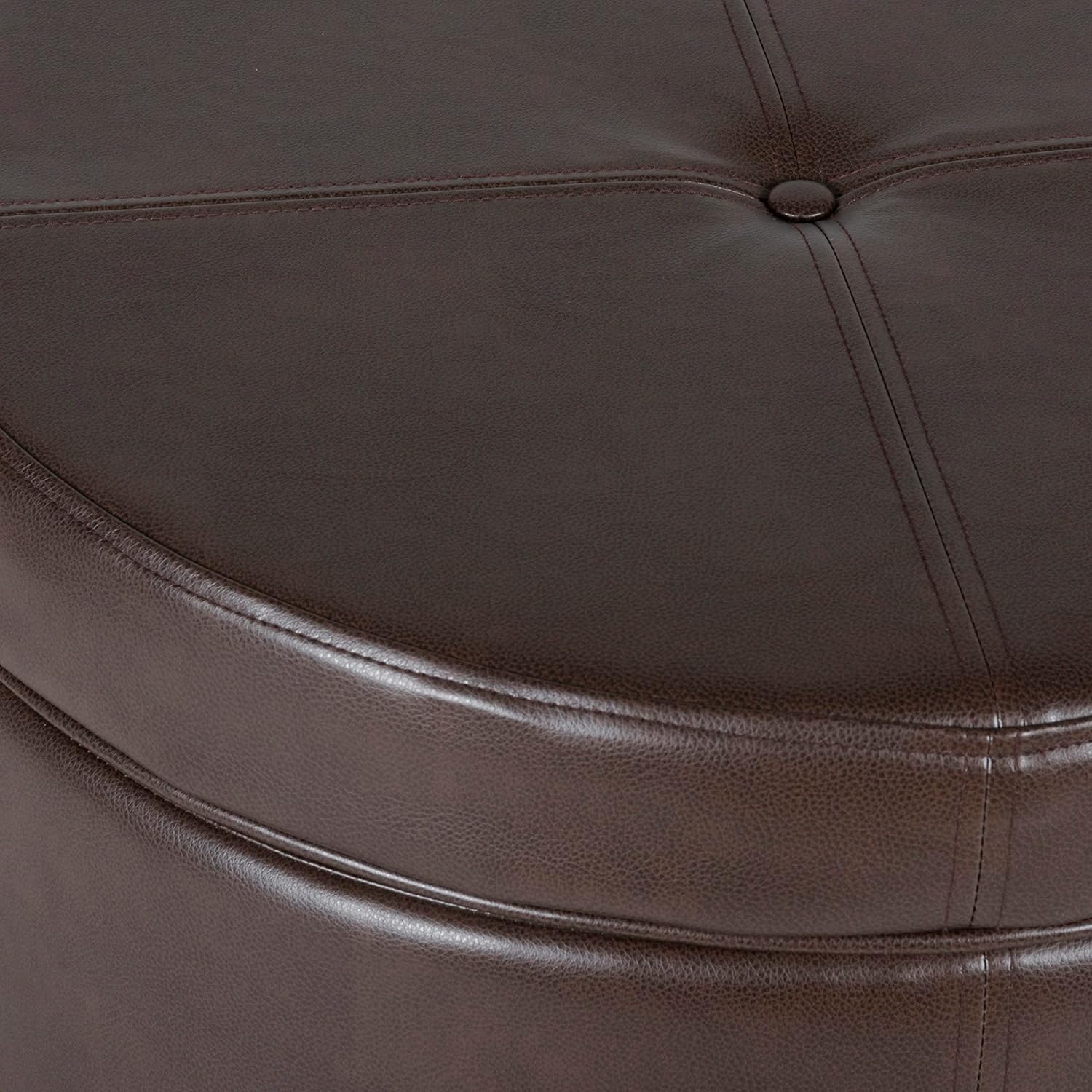 HomePop Round Leatherette Storage Ottoman with Lid, Chocolate Brown Large