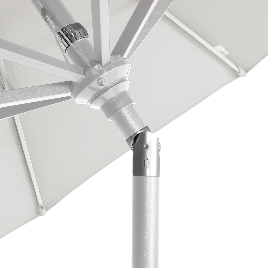 California Umbrella 12-Year-Non-Fading, 9Ft Premium Sunbrella Patio Umbrella, Hand-Crank, Button-Tilt, White Frame, Natural Fabric
