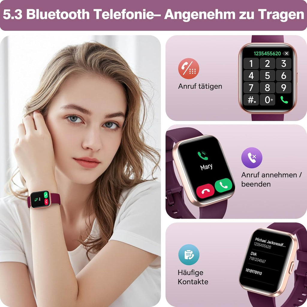 Smart Watches for Women, 1.85" HD Smart Watch for iPhone/Samsung/Android with Calls/Messages/Reminders, 3ATM 120+ Sport Modes Fitness Tracker Watch for Women with Heart Rate/Sleep/SpO2 Monitor, Alexa