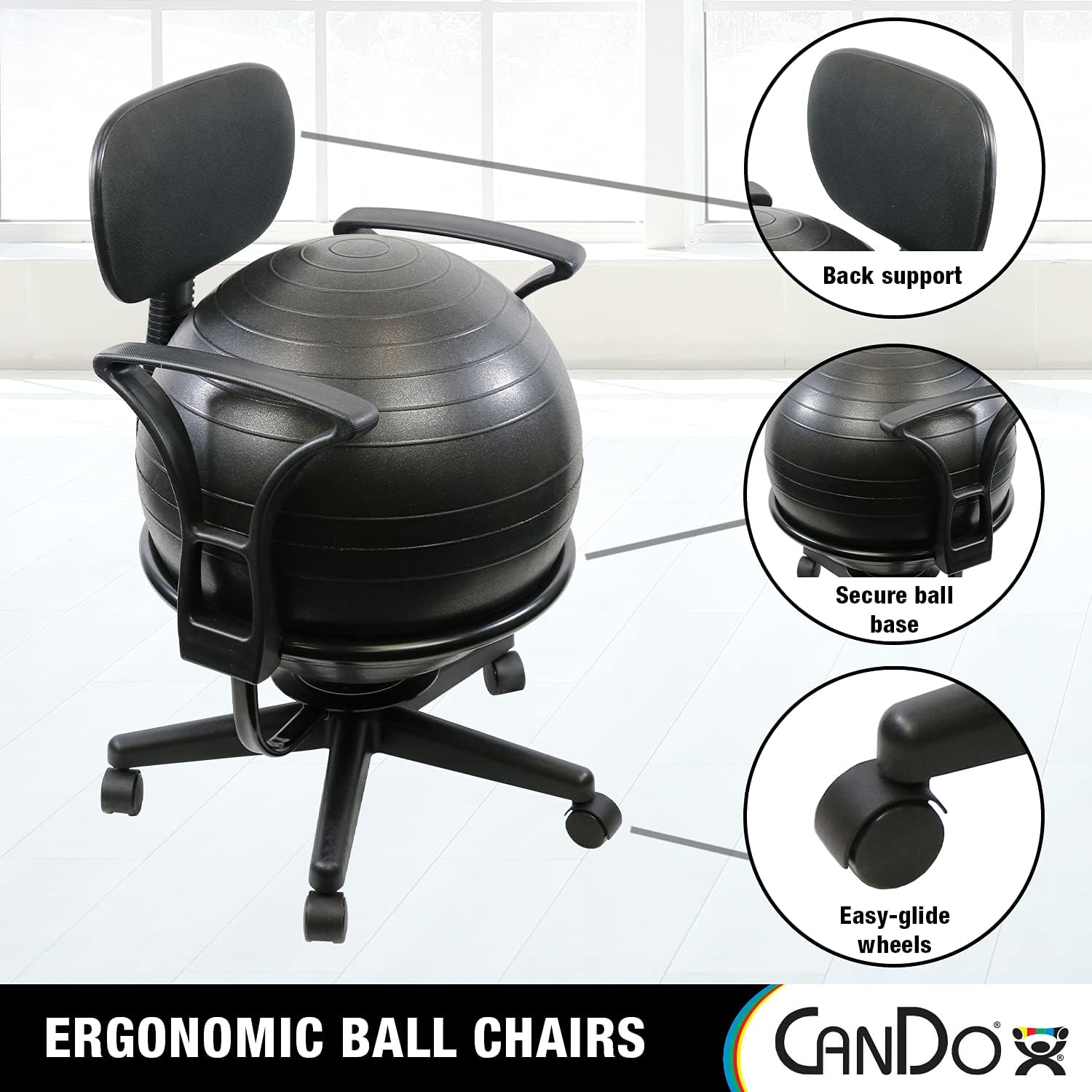CanDo Metal Ball Chair - Inflatable Ergonomic Active Seating Exercise Ball Chair with Air Pump for Home, Office, and Classroom