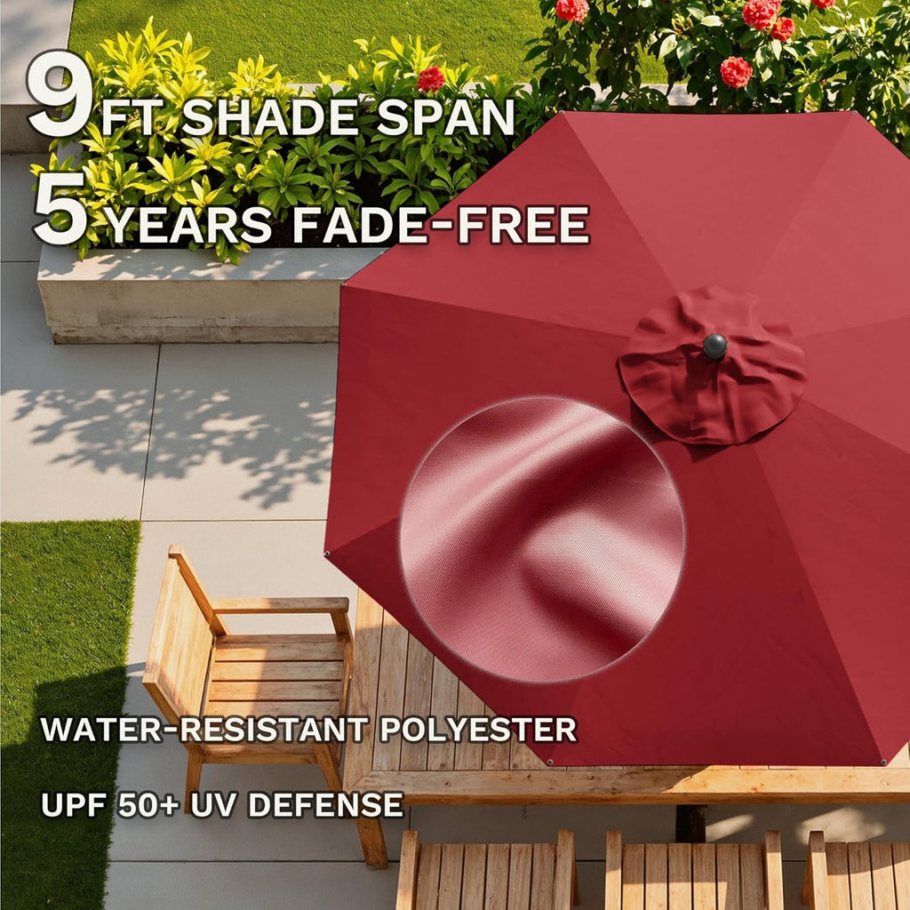 Patiowell 9 FT Motorized Patio Umbrella, Remote Outdoor Umbrella with Heavy Duty Aluminum Frame, Removable Power Bank and Push Button Tilt for Backyard, Pool, Garden, Beach, Burgundy Red