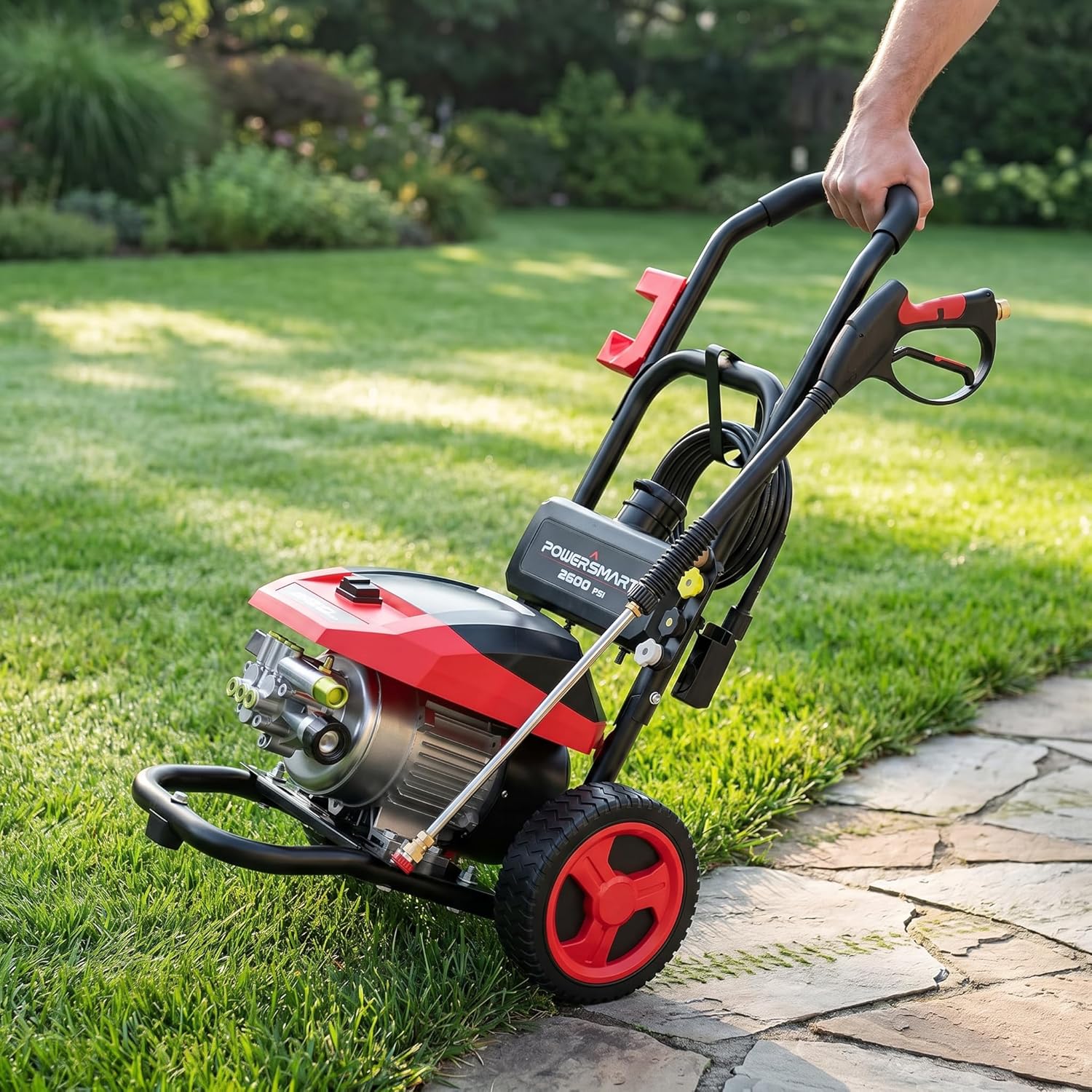 PowerSmart 3000 PSI Max Electric Pressure Washer-1.2 GPM Brushless Motor Power Washer with 5 Nozzles, GFCI Protection, 8” Wheels and Soap Tank, for Car, Patio, Fence, Driveway Cleaning