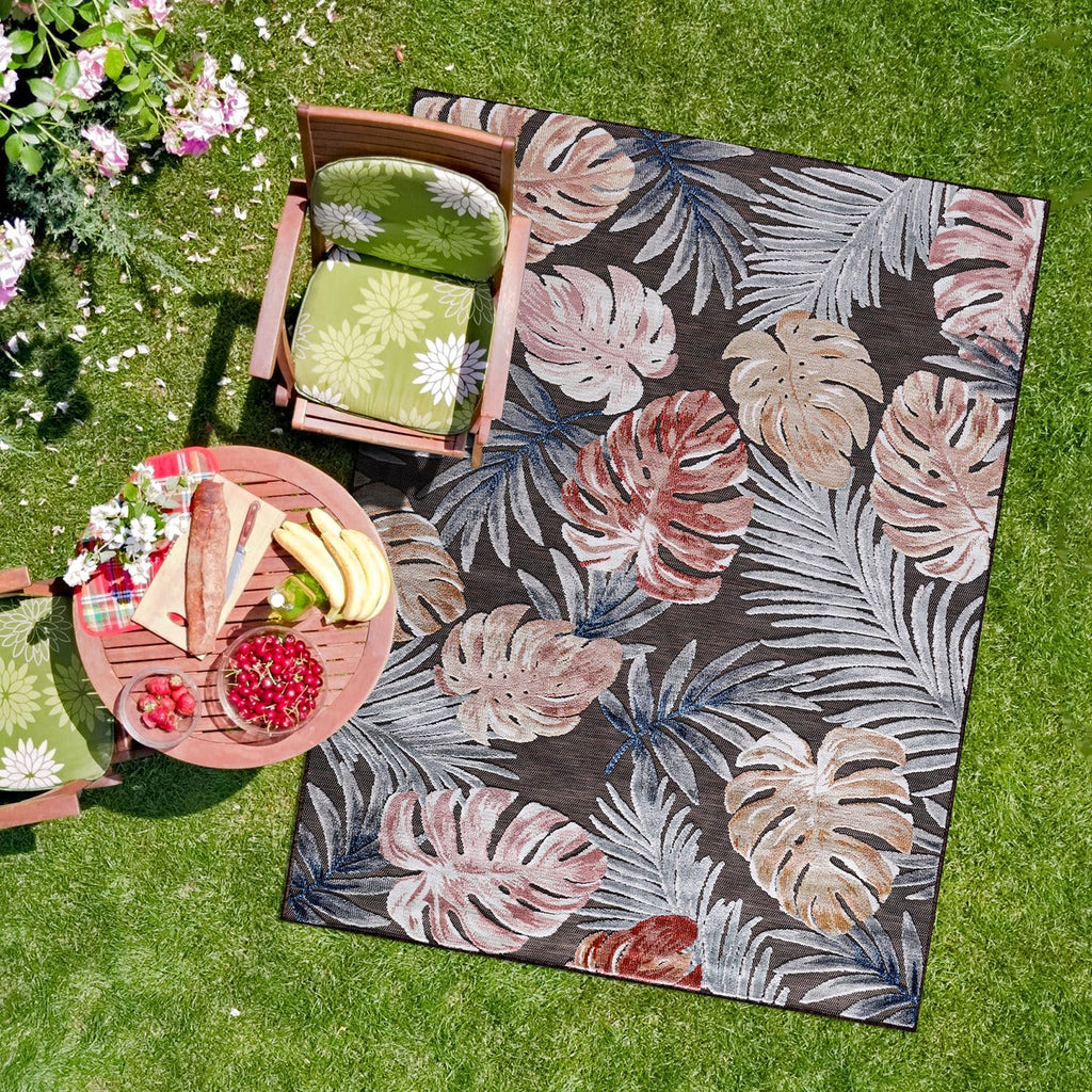 CAMILSON Indoor Outdoor Rug, Brown 6'x9' Leaf Tropical Botanical Area Rugs for Indoor and Outdoor patios, Easy-Cleaning Non-Shedding Living Room, Garden and Kitchen Washable Outside Carpet (6x9)