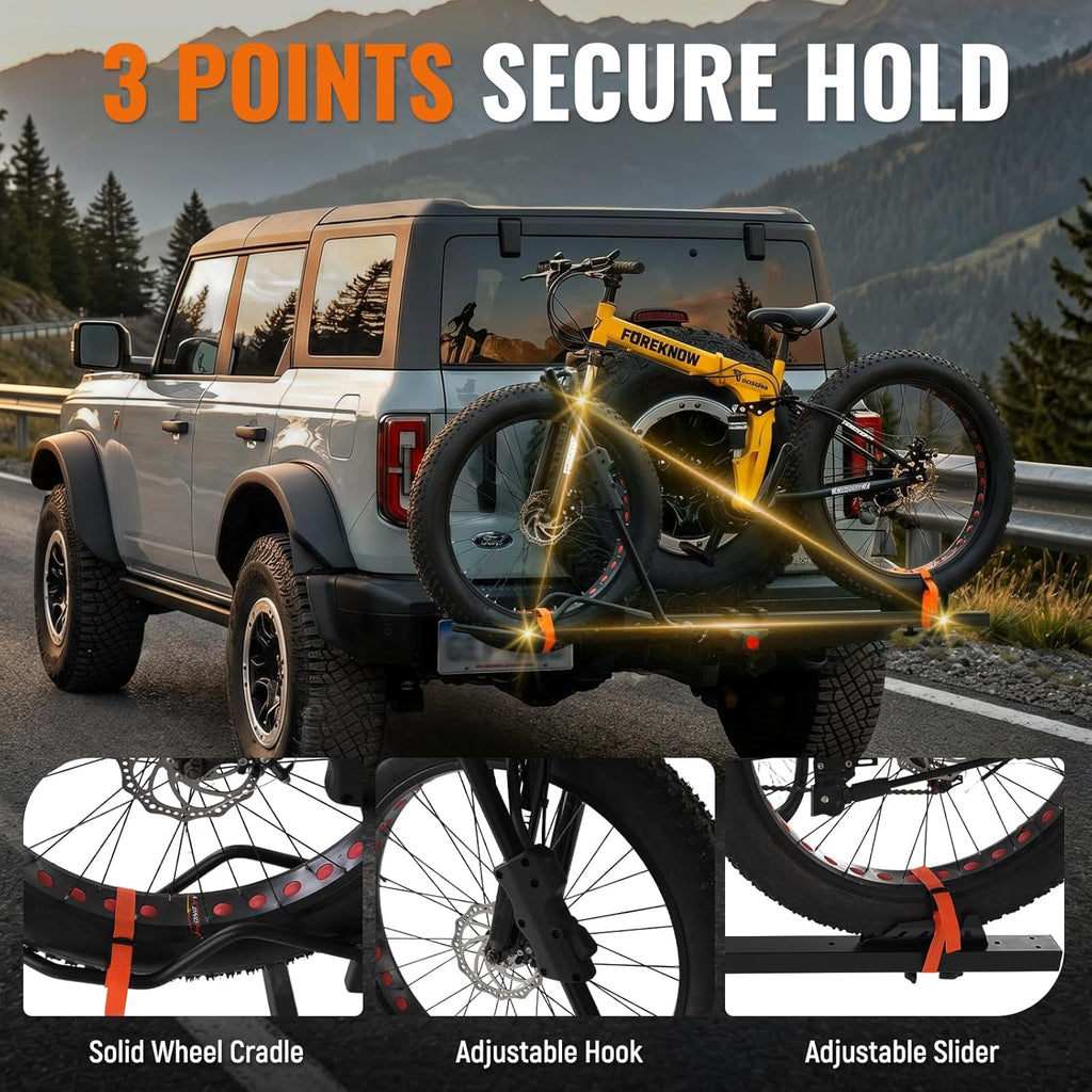 MEEVIZ Ebike Rack for Tow Hitch 2 Bike - 200 Lbs Capacity Heavy Duty Hitch Bike Rack, Smart Tilting Foldable Platform Bicycle Car Racks with 2" Receiver for SUV, Truck, Trailer, Fits Max 5" Fat Tire