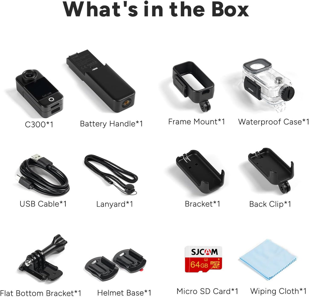 SJCAM C300 Pocket Vlog Camera,4K Small Action Cam with Dual Touch Screens, 6-Axis Anti-Shake, 154° Wide-Angle Lens, Magnetic Wearable Body Cam, Waterproof for Underwater & Sports, Included Accessory