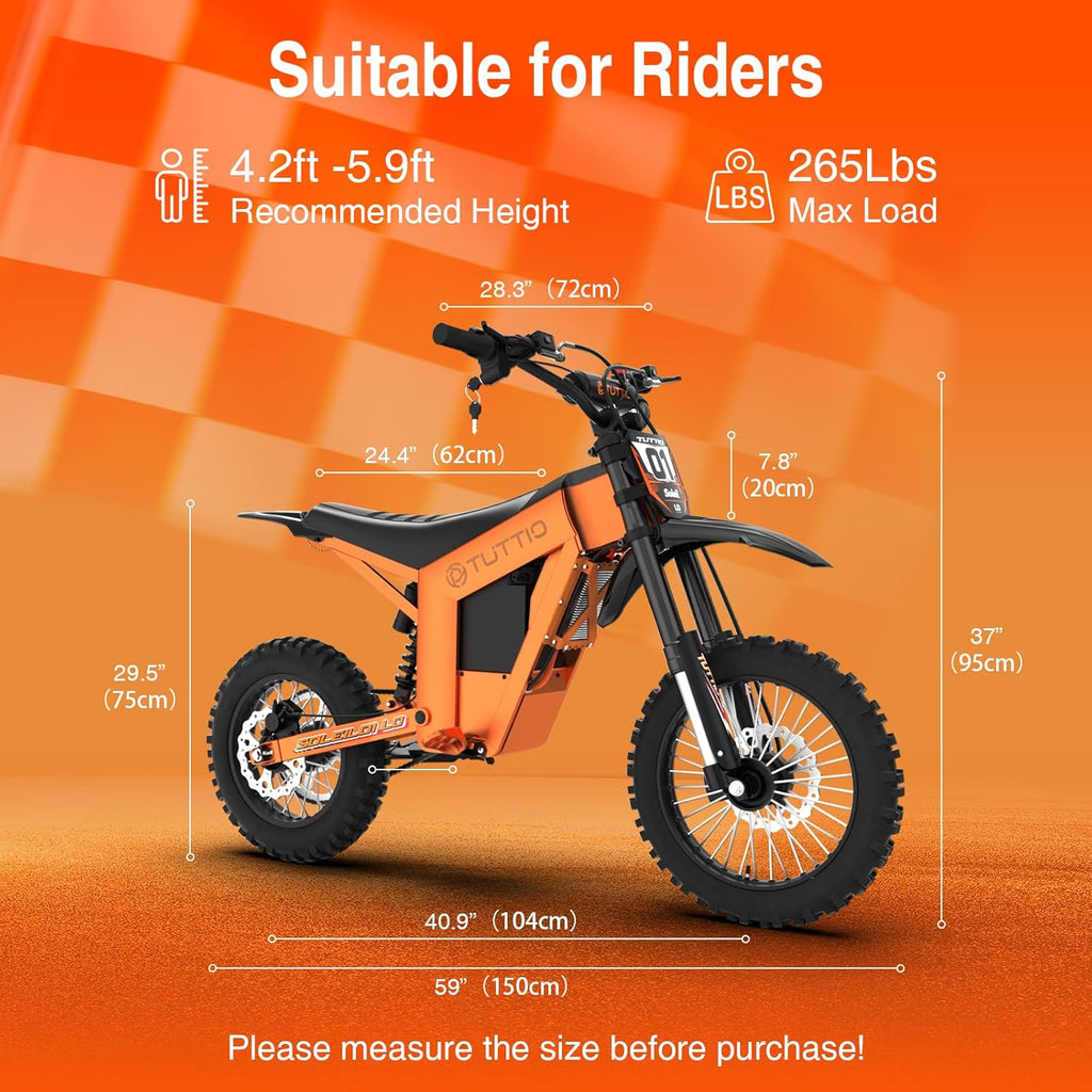 Tuttio Electric Dirt Bike Teens Adults 2000W/3000W 220NM 37MPH Electric Bike 48V 21AH Removable Battery with Hydraulic Brakes (21AH Dirt Bike)