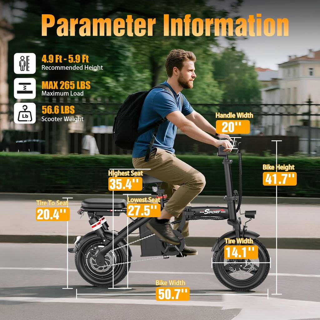 Electric Bike for Adults Teens, 800/1200W Peak Folding Ebike, 22/25MPH & 30/45 Miles Range, 14" Commuting Ebike with Dual Suspension & Dual Brake, 3-Speed Modes, Portable Electric Mini Bike
