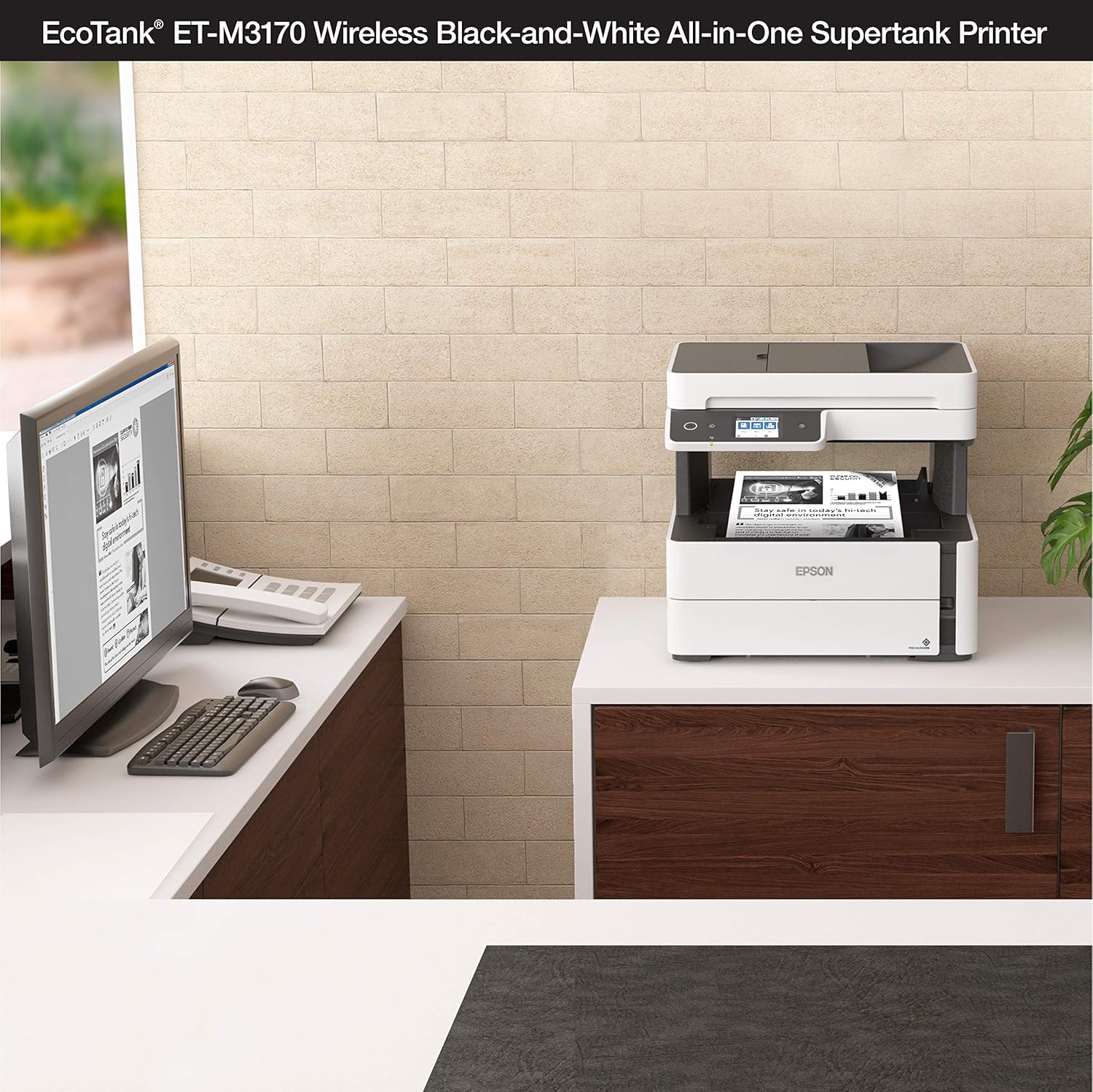 Epson EcoTank ET-M3170 Wireless Monochrome All-in-One Supertank Printer with ADF, Fax and Ethernet Plus 2 Years of Unlimited Ink*