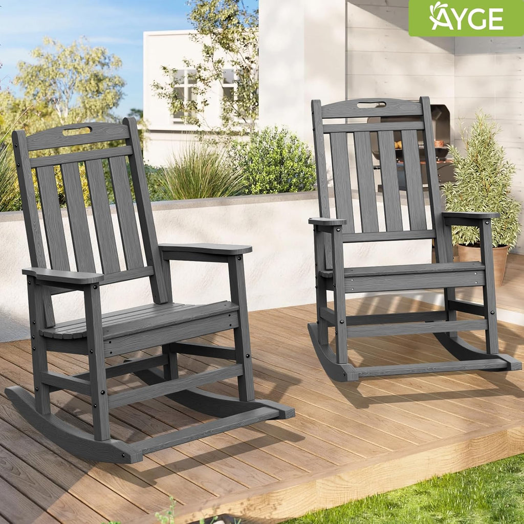 Ayge Patio Rocking Chair Set of 2 .HDPE Outdoor Rocking Chair for for Garden,Porch,Lawn,Yard,Grey