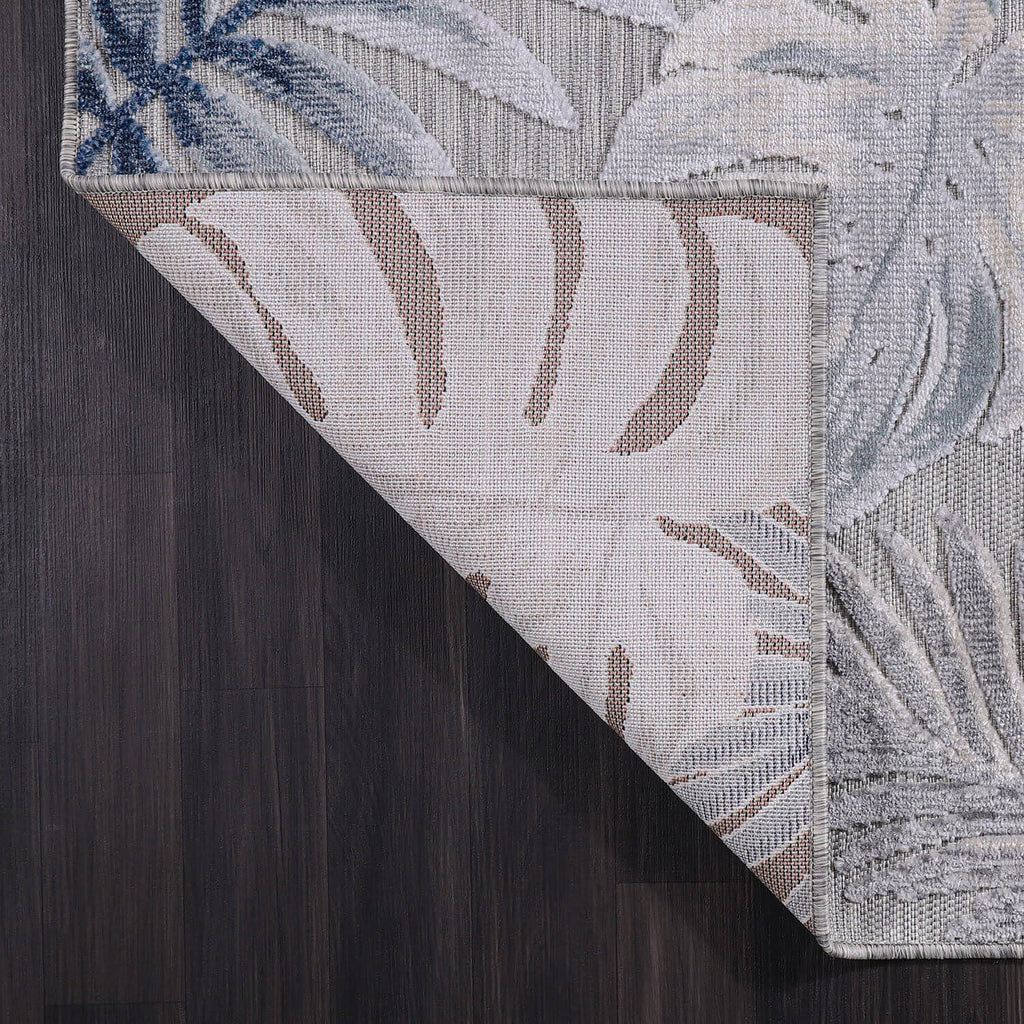 CAMILSON Indoor Outdoor Rug, Blue 7'10”x10' Leaf Tropical Botanical Area Rugs for Indoor and Outdoor patios, Easy-Cleaning Non-Shedding Living Room, Garden and Kitchen Washable Outside Carpet (8x10)