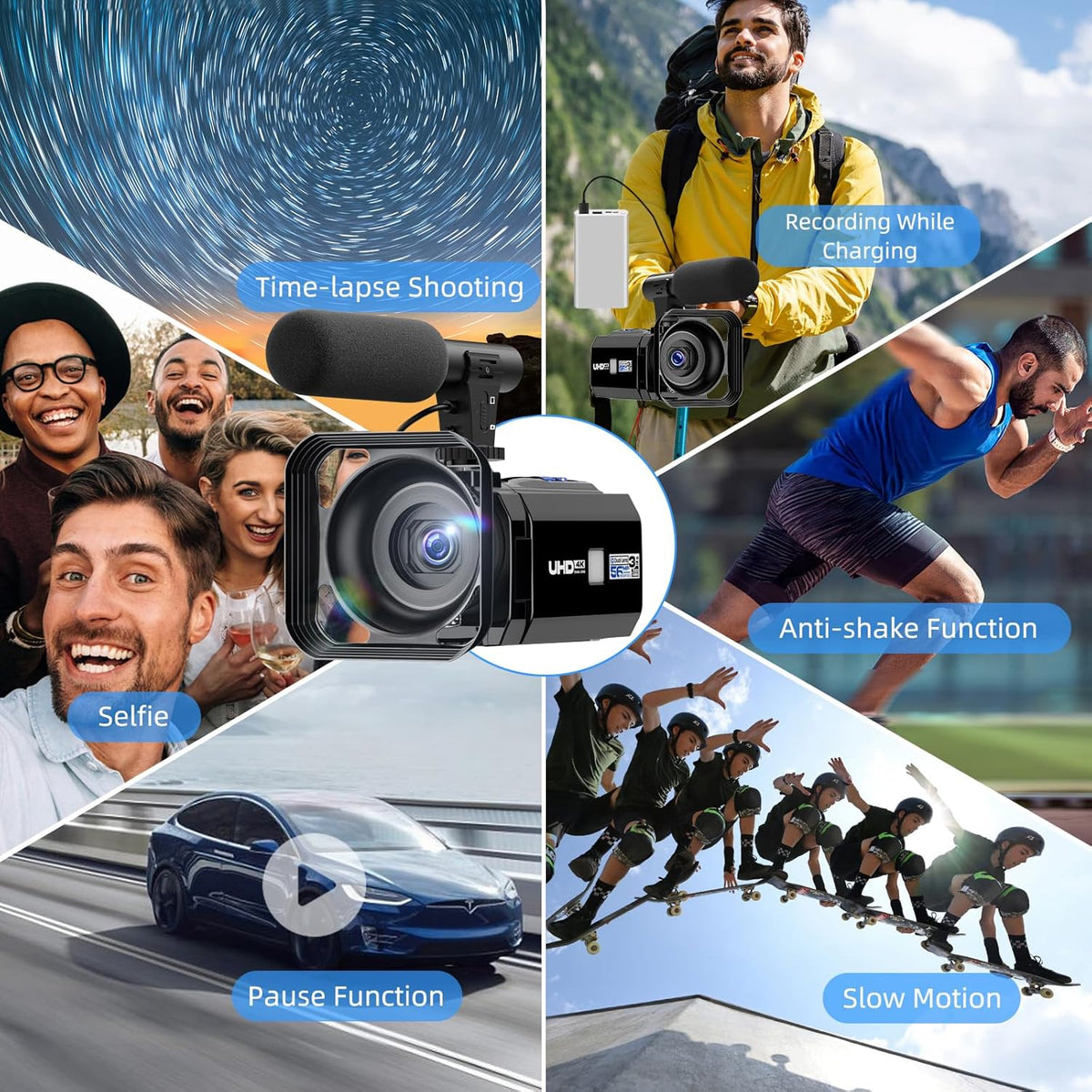 Camcorder Video Camera 5K 56MP - Dual Lens Vlogging Camera for YouTube with Night Vision 16X Digital Zoom 3" 270° Flip Touchscreen, 64GB Card, Microphone, Remote - Video Recorder for Content Creators