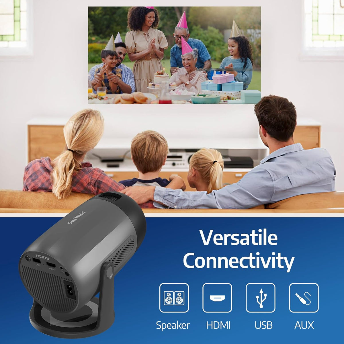 Philips, Neopix 150 home theater projector, Full HD 1920 x 1080p, 180 degree rotatable, LED light source, mirror mode, WLAN 6, stereo sound 2 x 3 watts, black