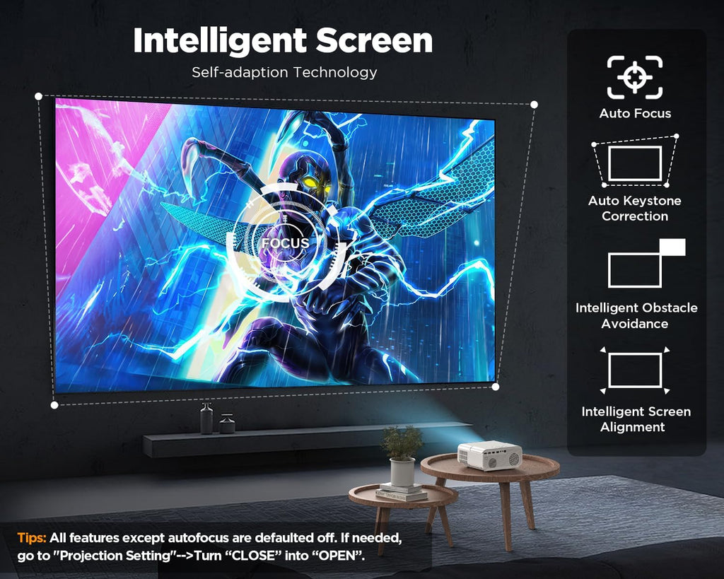 Auto Focus/Keystone DBPOWER Projector 4K with 5G WiFi and Bluetooth, FHD Native 1080P Outdoor Movie Projector with 4P4D/PPT/Zoom, Mini Home Projector Compatible w iOS/Android/HDMI/TV Stick