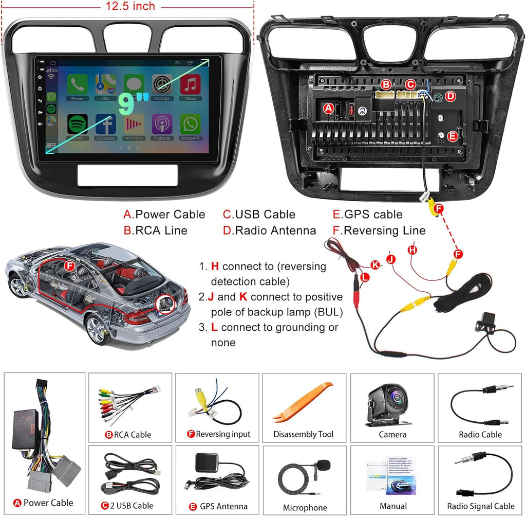 Car Radio for Chrysler 200 200C 2011-2014, 4GB RAM + 64GB ROM 9” HD Touchscreen Car Stereo – Android 13 System, Wireless CarPlay & Android Auto,GPS& Back-up Camera