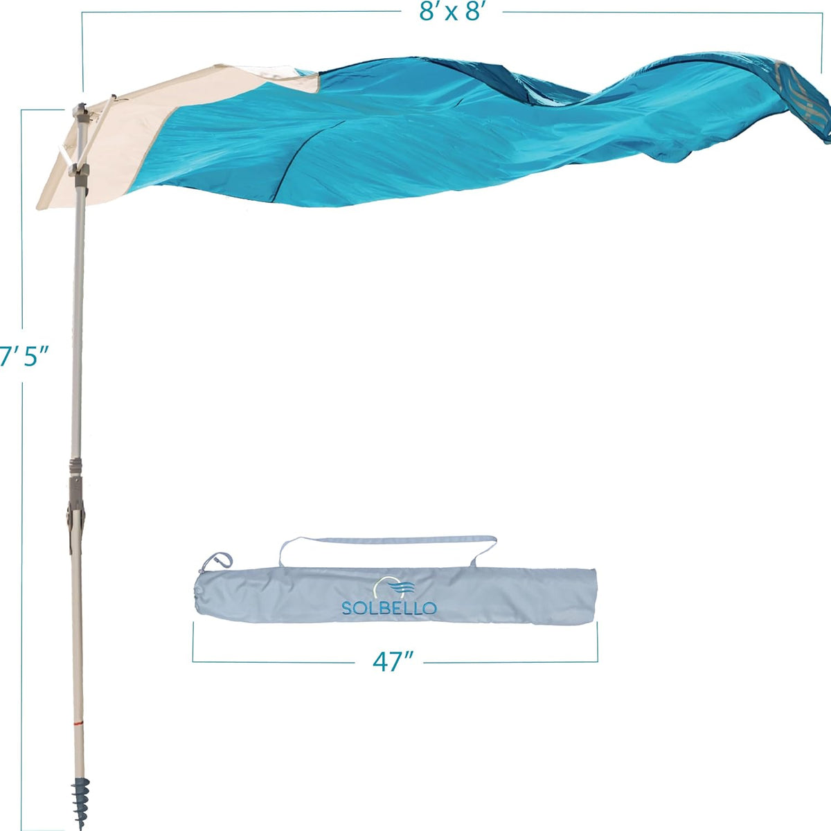 Solbello Shade - The Ultimate Wind-Driven Beach Umbrella, Effortless to Set Up, Lightweight, Won't Blow down the Beach, UPF 50+ Sun Protection