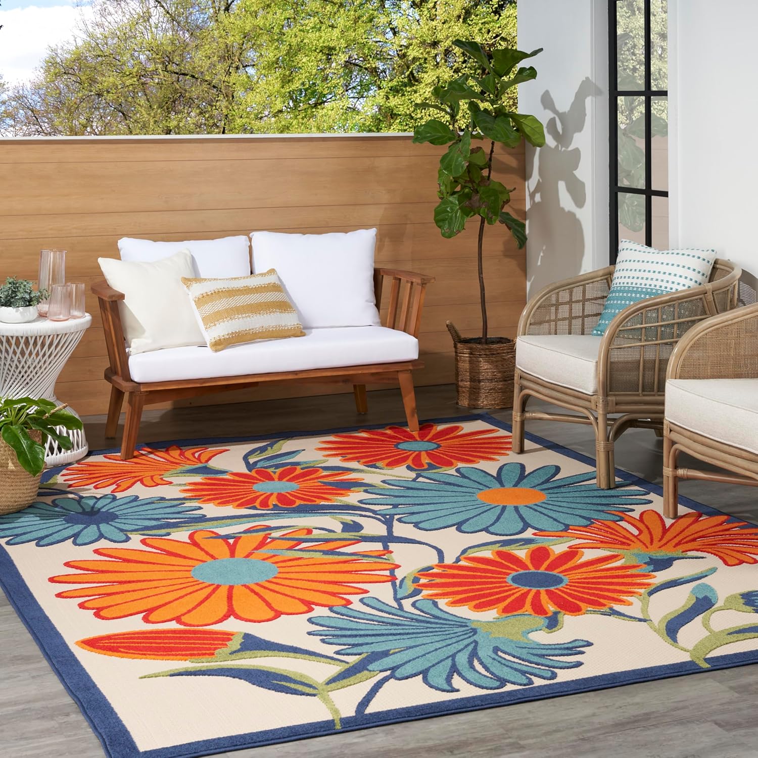 Nourison Home Aloha Multicolor 9' x 12' Area Rug - Easy Clean, Non Shedding, Bed Room, Living Room, Dining Room, Kitchen (9' x 12')