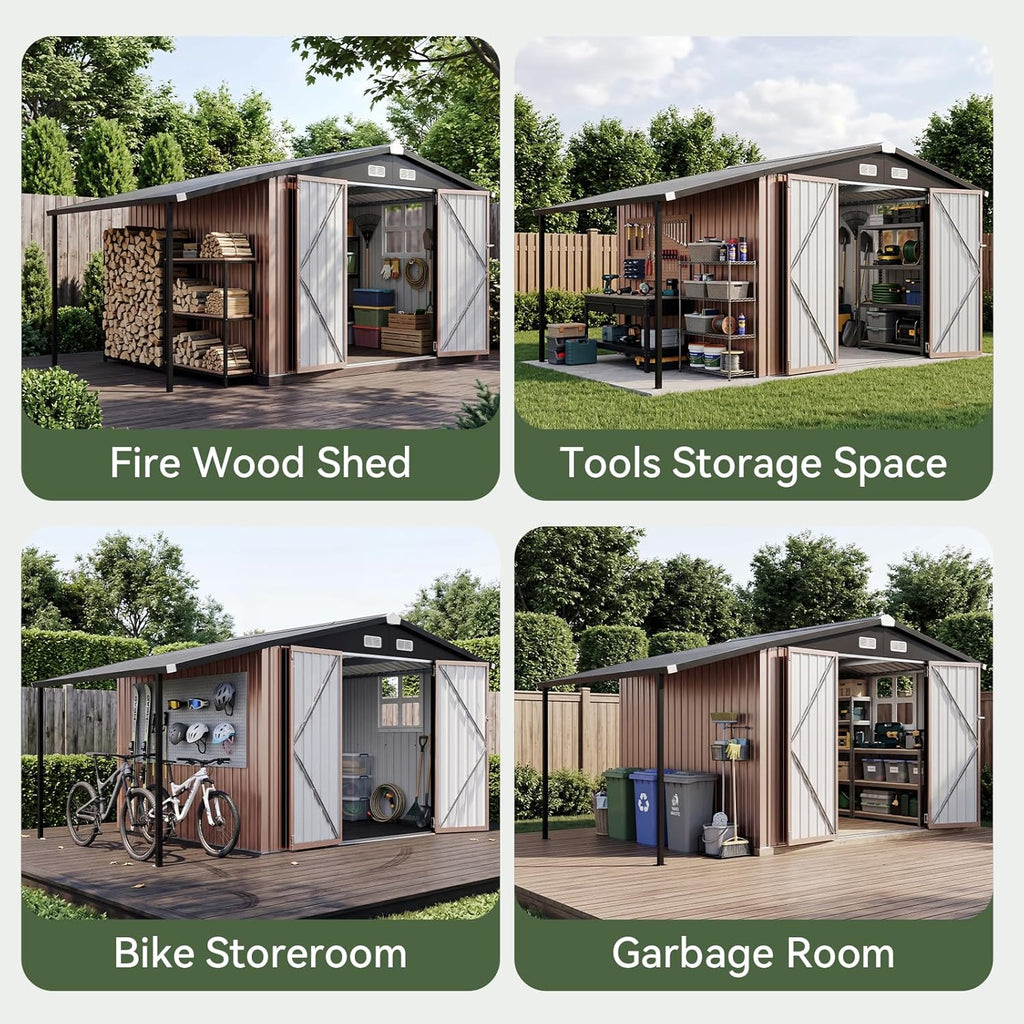 Aoxun 6x10 FT Outdoor Storage Shed Metal Lean to Sheds with Gazebo,Open Firewood Storage,Garden Shed with Lockable Doors,Sloped Roof,Windows, 2 in 1 Large Tool Shed for Patio, Backyard, Lawn