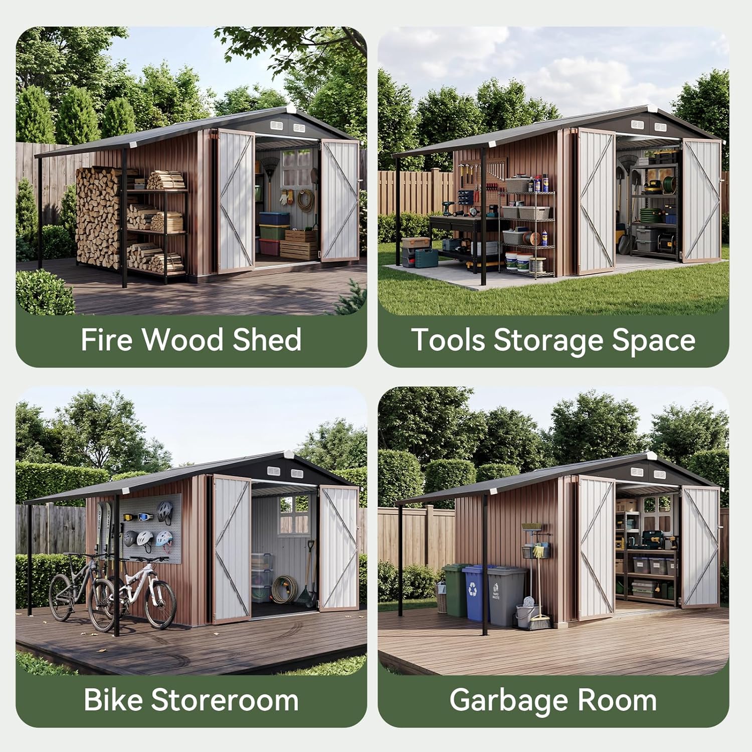 Aoxun 6x10 FT Outdoor Storage Shed Metal Lean to Sheds with Gazebo,Open Firewood Storage,Garden Shed with Lockable Doors,Sloped Roof,Windows, 2 in 1 Large Tool Shed for Patio, Backyard, Lawn